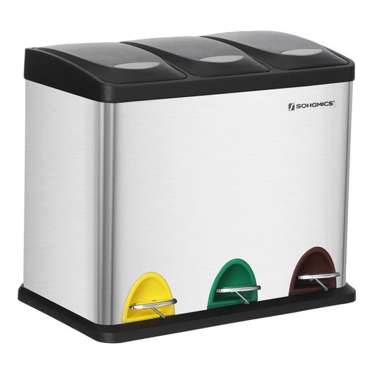 Lixeira de cozinha, 3 x 8 litros, lixeira de metal, lixeira com pedal 3 em 1