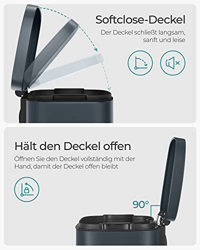 Lixeira de cozinha, 30 L, lixeira com pedal, lixeira com pedal, tampa articulada, fechamento suave, SONGMICS, 3