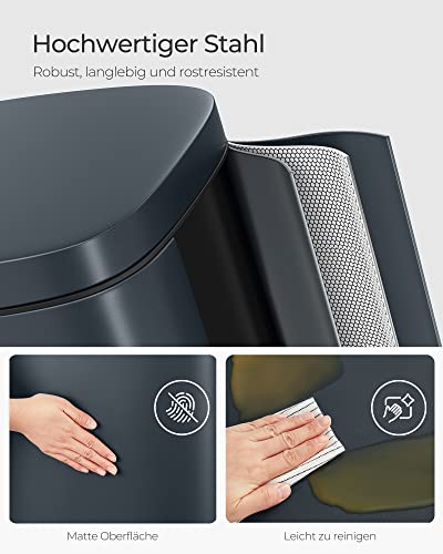 Lixeira de cozinha, 30 L, lixeira com pedal, lixeira com pedal, tampa articulada, fechamento suave, SONGMICS, 4