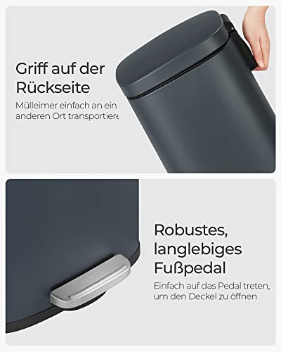 Lixeira de cozinha, 30 L, lixeira com pedal, lixeira com pedal, tampa articulada, fechamento suave, SONGMICS, 6