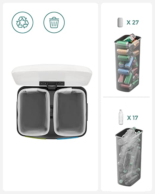 SONGMICS - Lixeira de 40 L com 2 compartimentos, 2 x 20 L