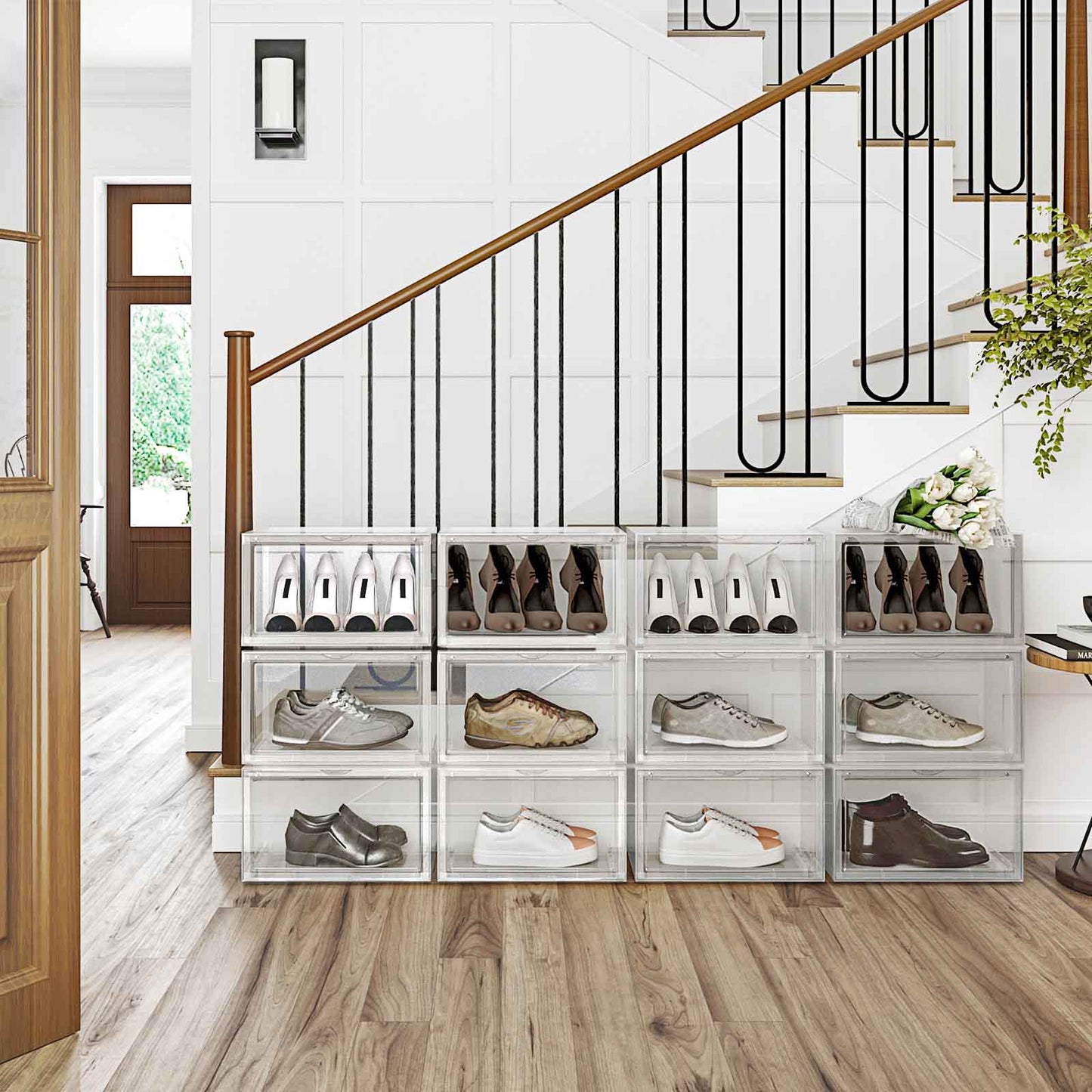 Caixa de sapatos, conjunto de 6, organizador de sapatos empilhável, caixa de plástico com porta transparente, SONGMICS