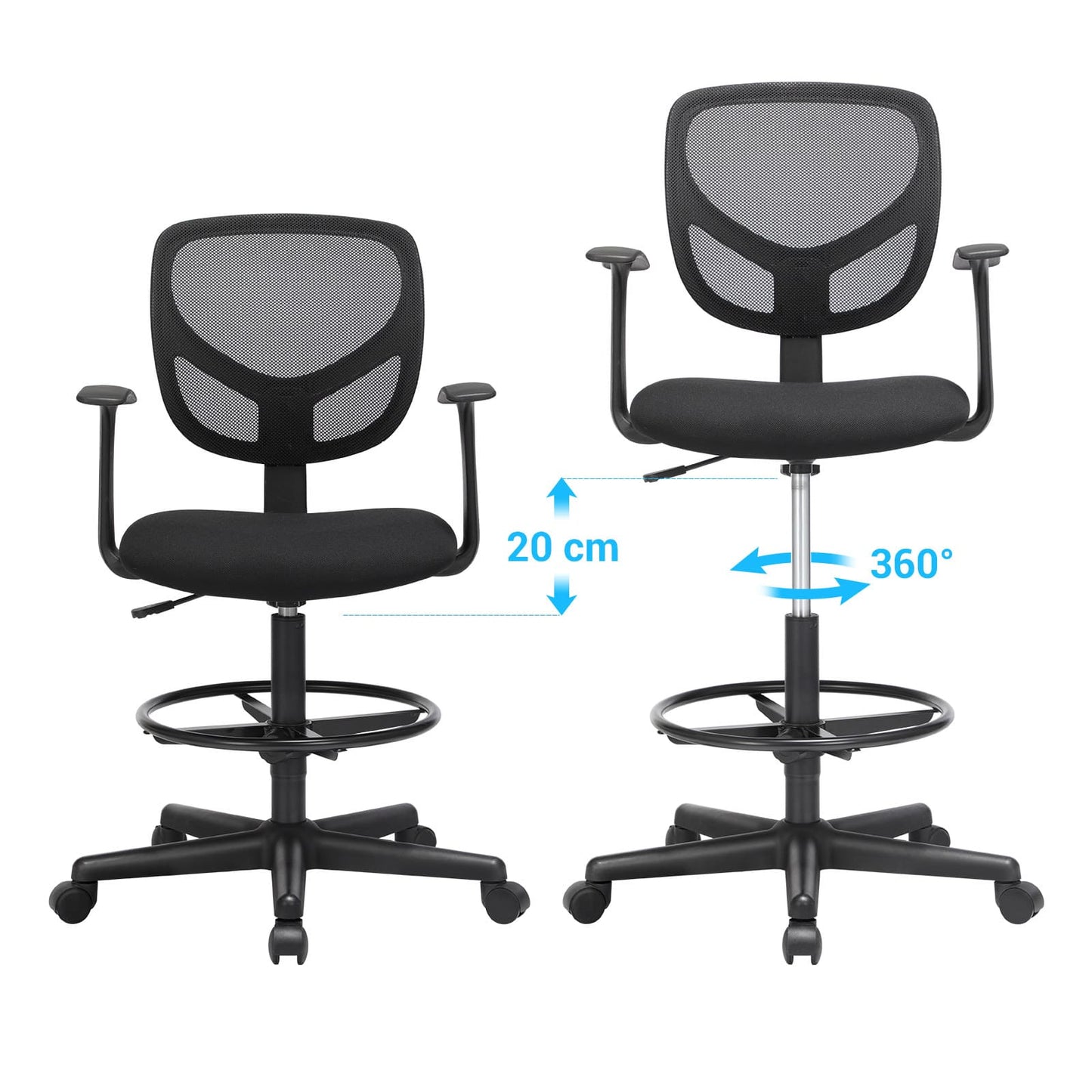 Cadeira de escritório, cadeira ergonômica, cadeira de escritório em tecido, preta - SONGMICS 1