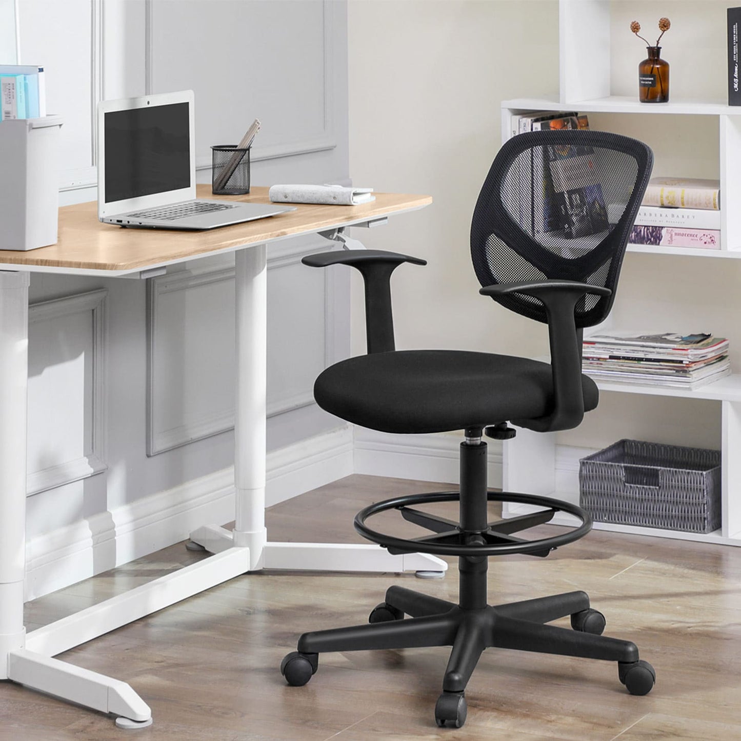 Cadeira de escritório, cadeira ergonômica, cadeira de escritório em tecido, preta - SONGMICS 2
