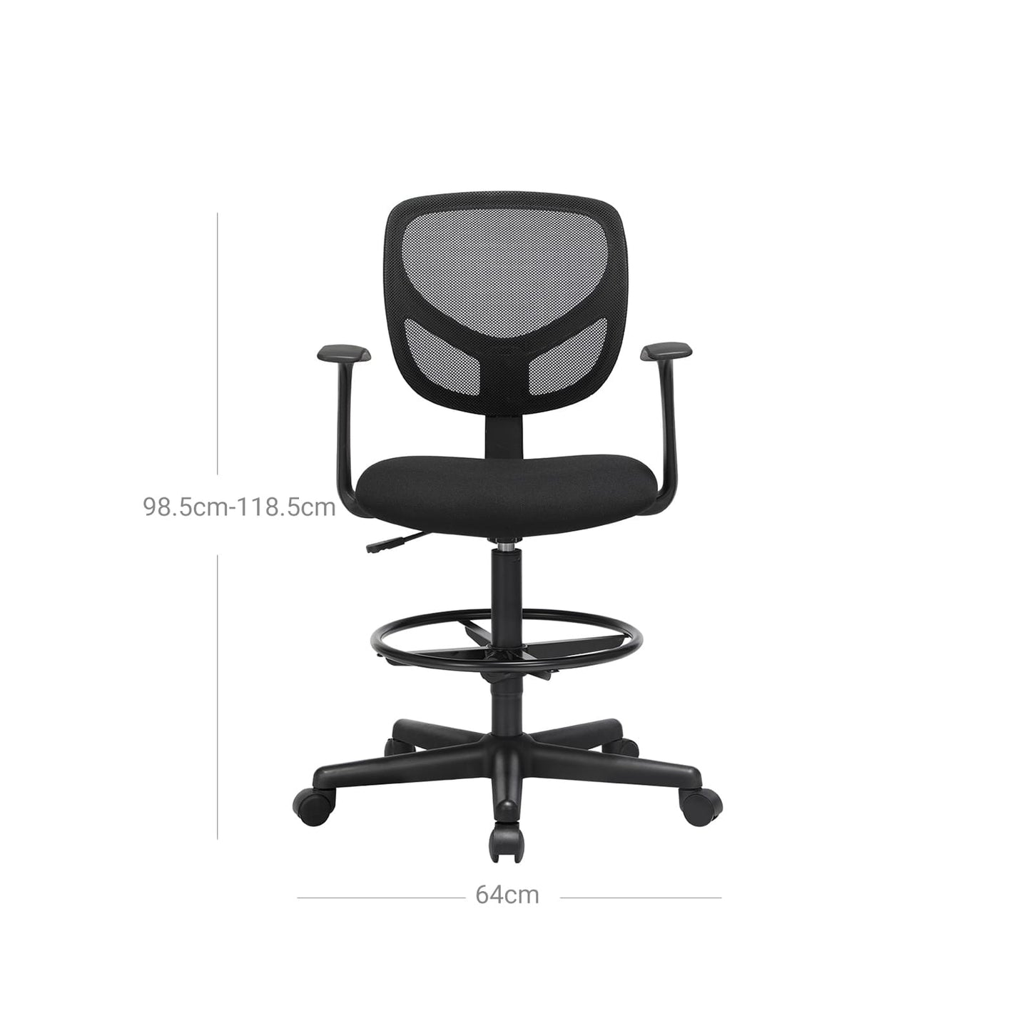 Cadeira de escritório, cadeira ergonômica, cadeira de escritório em tecido, preta - SONGMICS, H 98,5-118,5 cm, W 64 cm