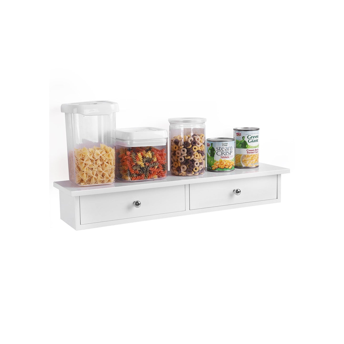Prateleira de parede com 2 gavetas, gaveta de parede, prateleira flutuante em placa de MDF, branco, SONGMICS