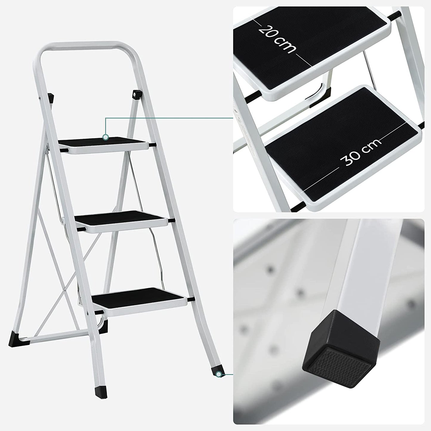 Escadote, degrau dobrável com 3 degraus, escada de madeira, degrau dobrável, escadote até 150 kg, carregável - Songmics 4