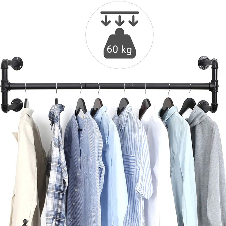 Varões para roupas resistentes, varões para roupeiros de parede, pretos