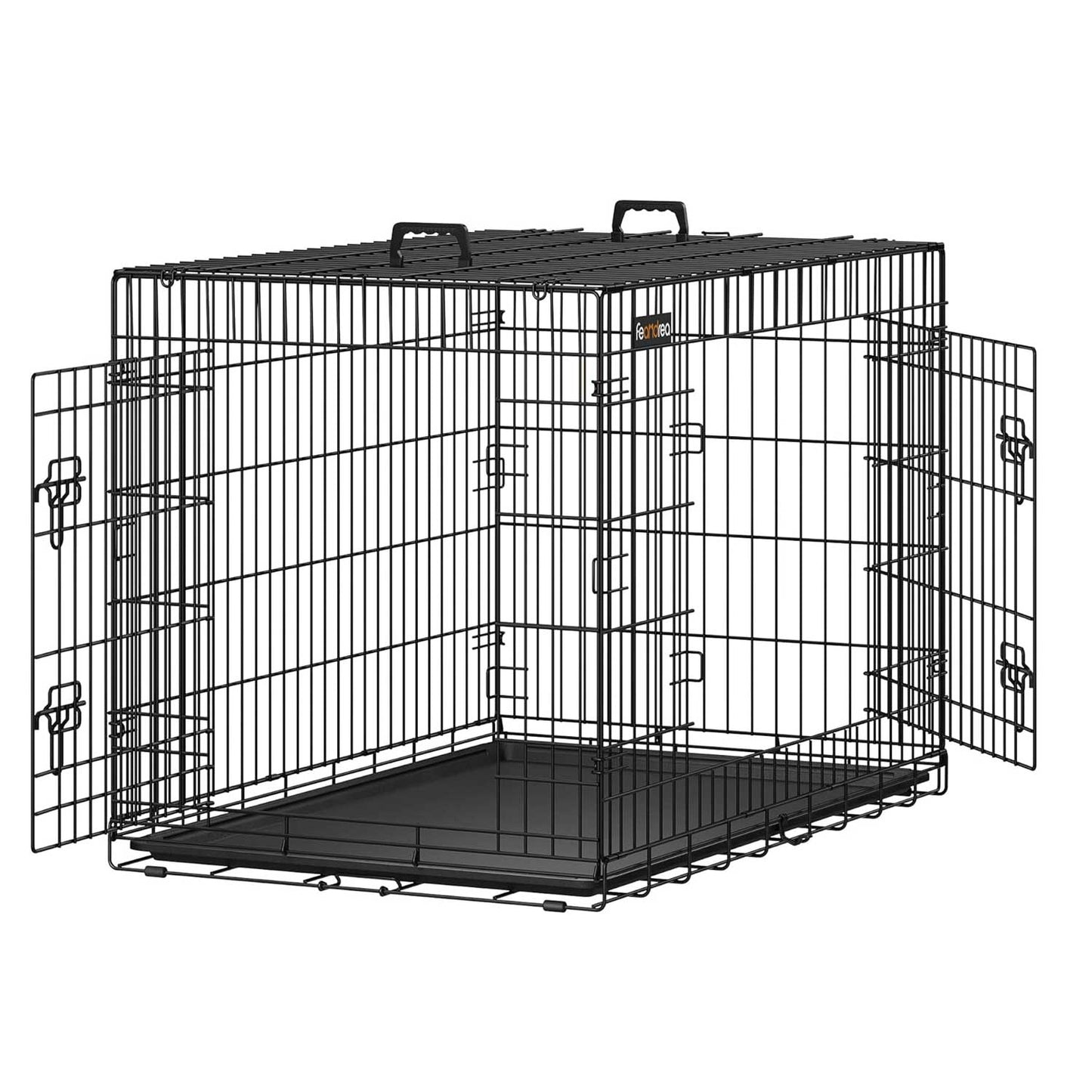 Gaiola para cães, XL, dobrável, com 2 portas, bandeja plástica extraível, corrida para cachorros, preta, FEANDREA, 1