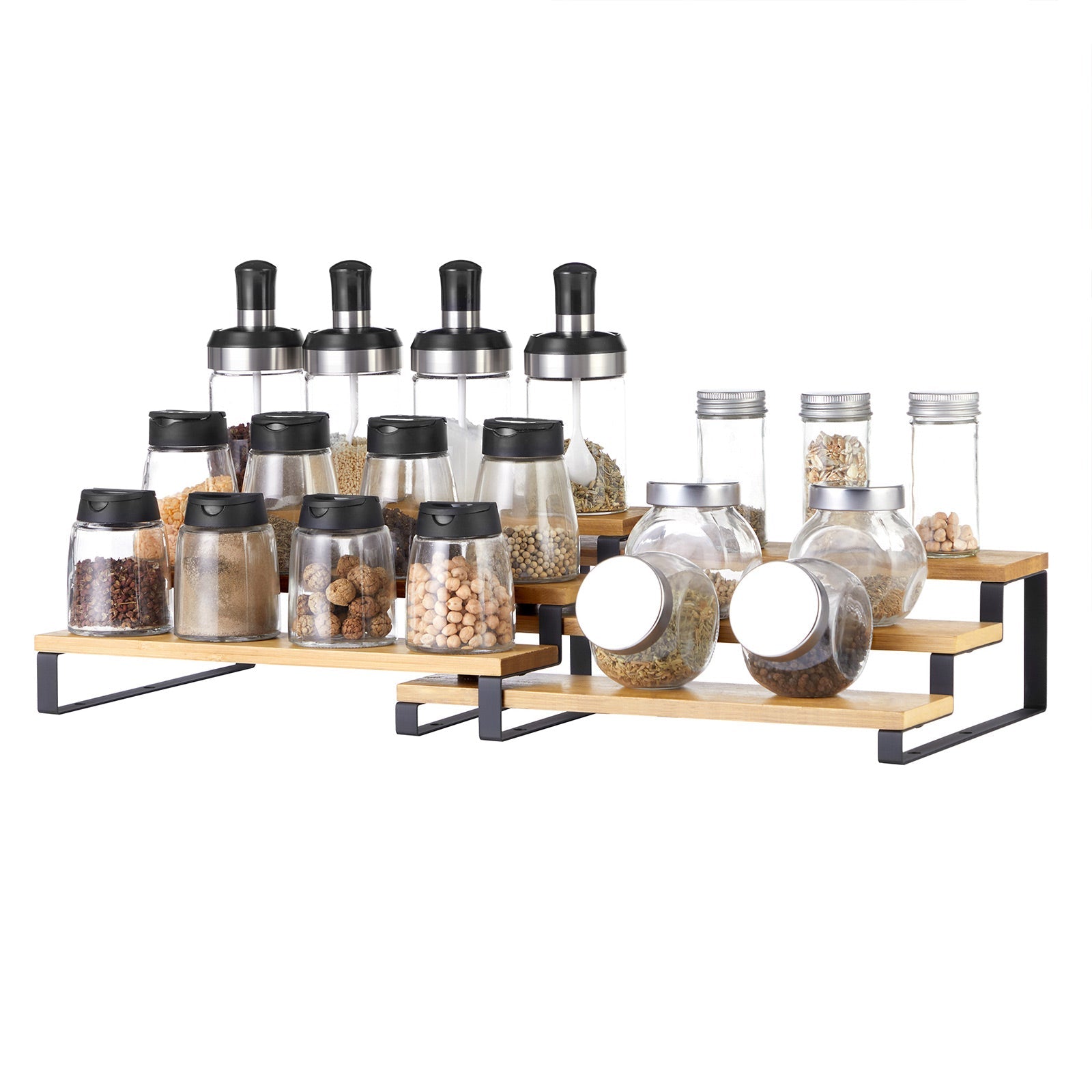 Prateleiras para temperos, prateleiras de cozinha, conjunto de 2, cada uma com 3 prateleiras, bambu