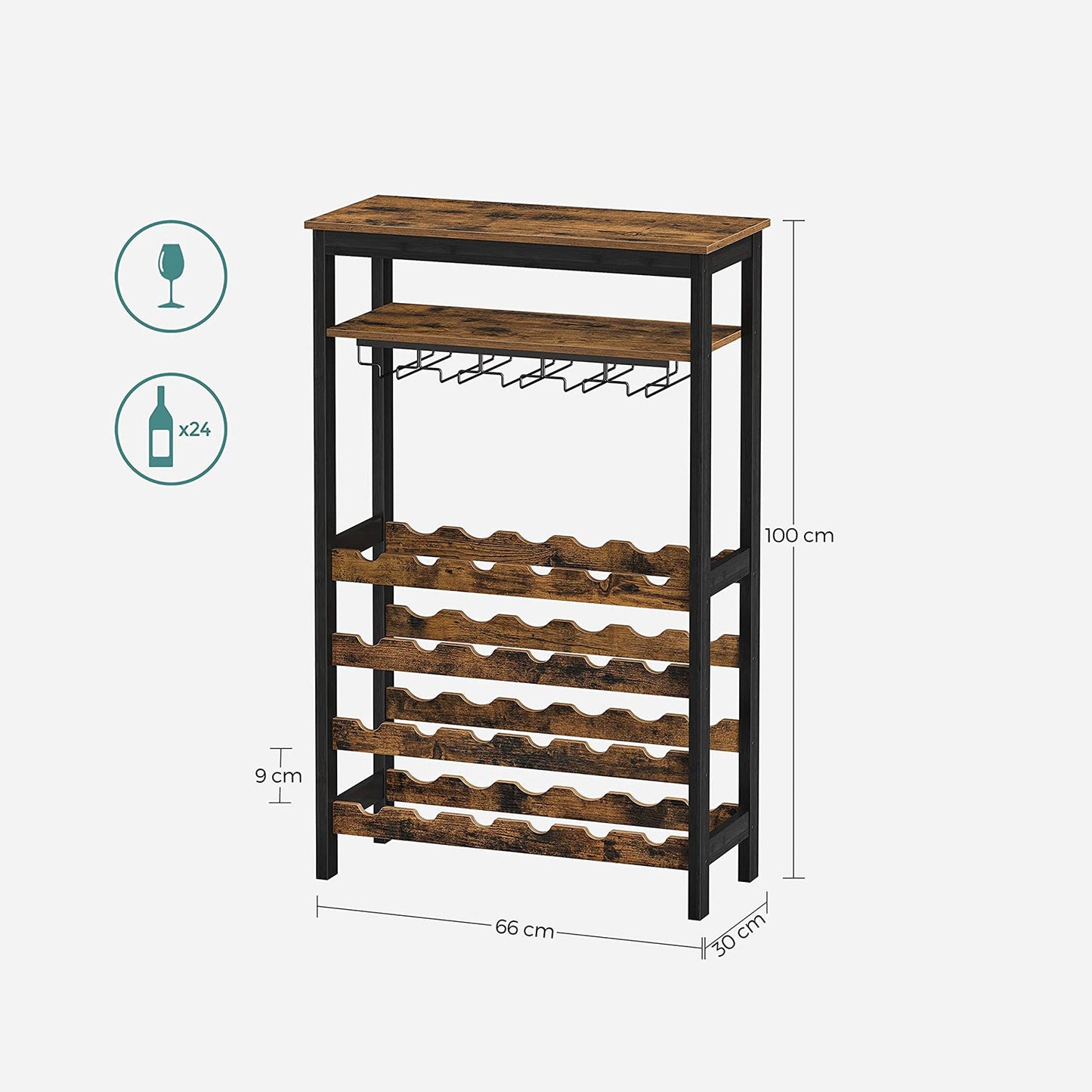 Garrafeira de design industrial com porta-copos KWR028B01