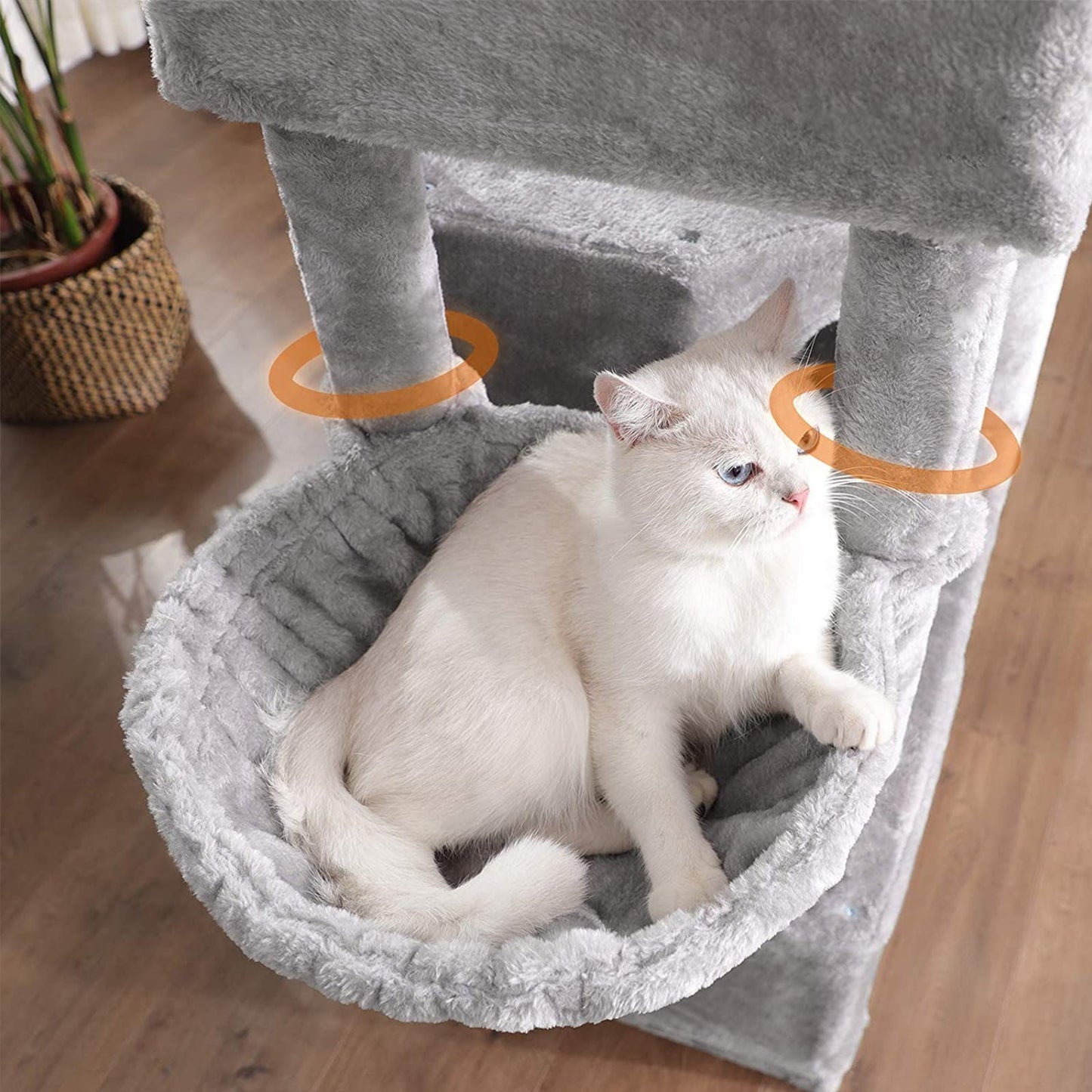 Árvore para gatos, grande, 164 cm de altura, 2 plataformas de observação acolchoadas equipadas, cinza claro, FEANDREA, 1