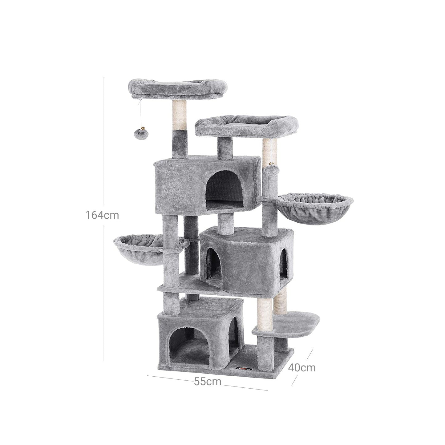 Árvore para gatos, grande, 164 cm de altura, 2 plataformas de observação acolchoadas equipadas, cinza claro, FEANDREA, 4