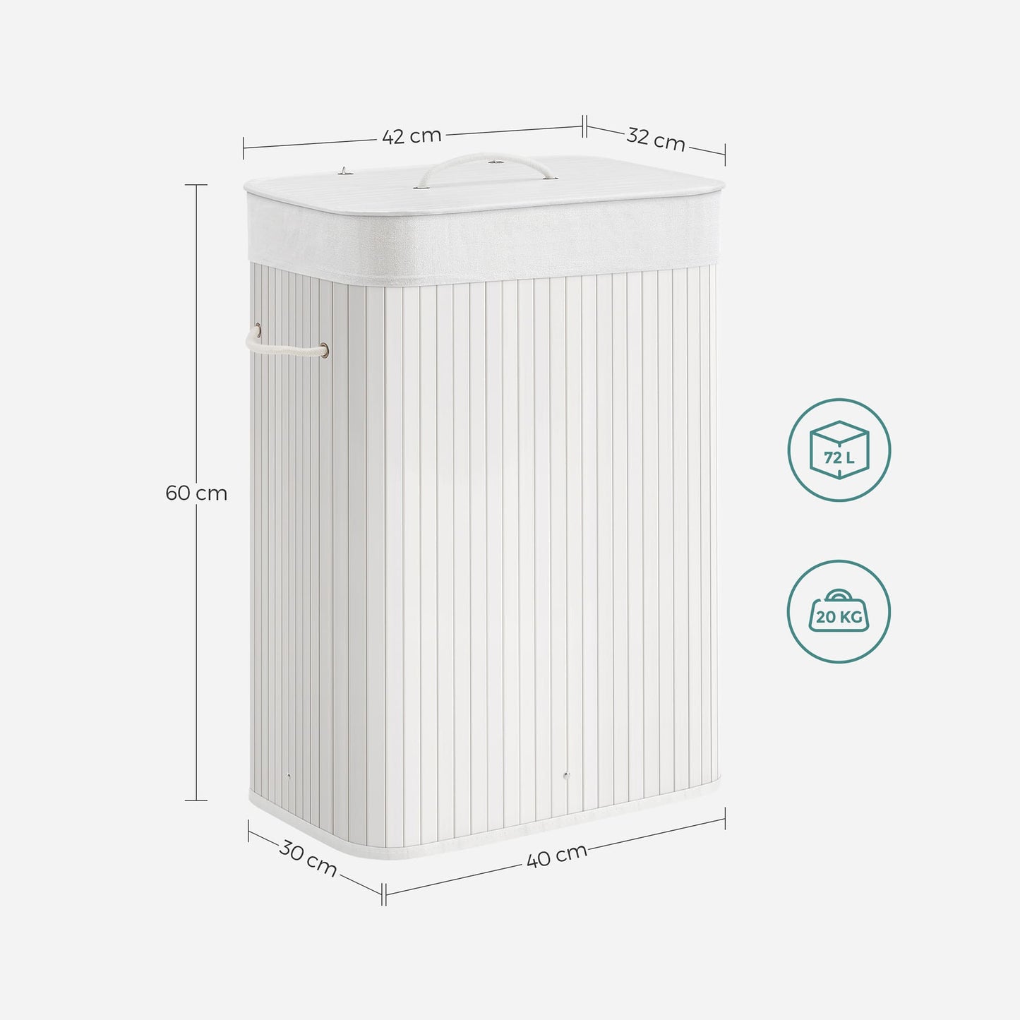 Cesto para roupa suja de bambu, 72L, dobrável com tampa e saco removível de algodão para roupa suja, SONGMICS, 5