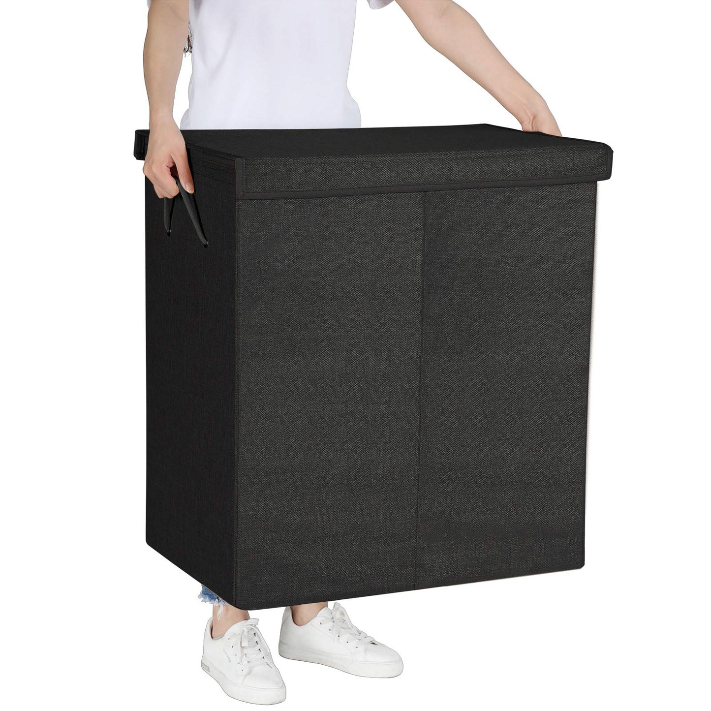 Cesto para roupa suja, 142 L, cesto para roupa suja em imitação de linho, arca para roupa suja, SONGMICS, 2