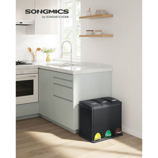 Lixeira de cozinha, lixeira 3 em 1, 24 litros, separação de lixo, lixeira metálica com pedal, SONGMICS, 2