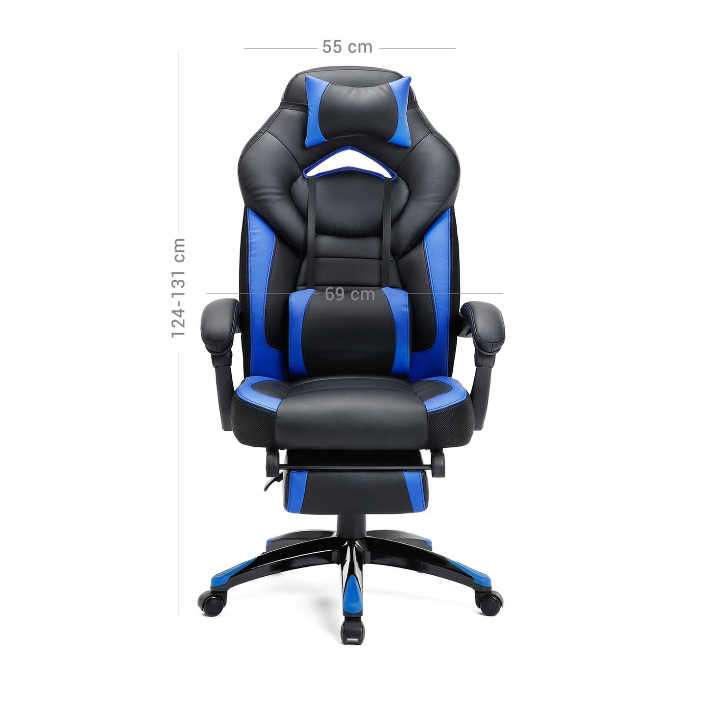 Cadeira para jogos, cadeira para home office, cadeiras para jogos, Preto Azul - SONGMICS, Altura 124-131 cm Largura 55cm