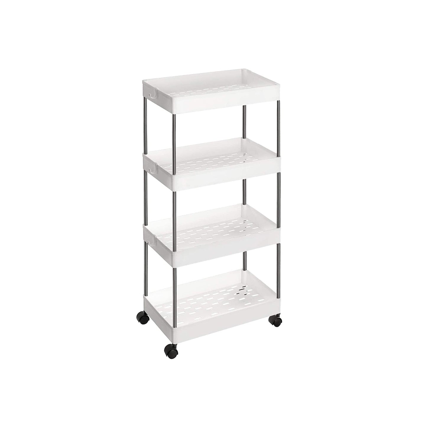 Carrinho de cozinha de 4 camadas sobre rodas, prateleira de cozinha que economiza espaço e prateleira de banheiro para cozinha branca 6
