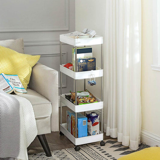 Carrinho de cozinha de 4 camadas sobre rodas, prateleira de cozinha que economiza espaço e prateleira de banheiro para cozinha branca 2ª