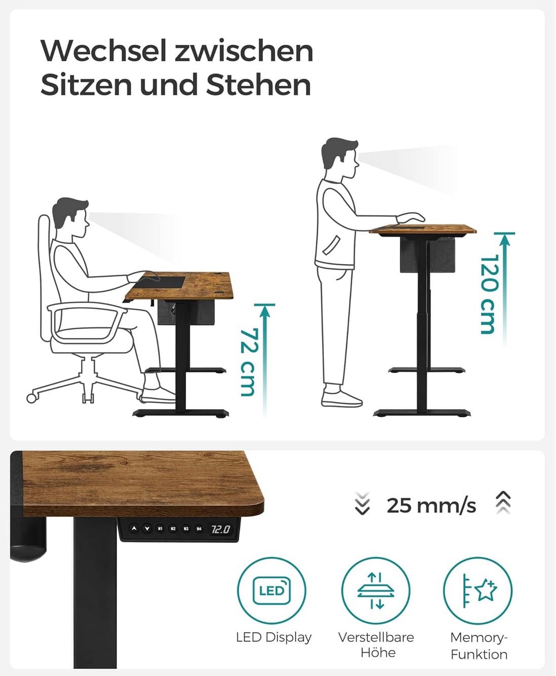 Mesa, Mesa ajustável em altura, Mesa elétrica ajustável em altura, Mesa para jogos, Songmics, 14