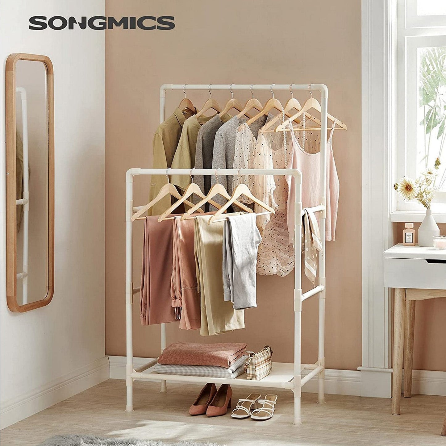 Cabideiro de metal com 2 varões branco