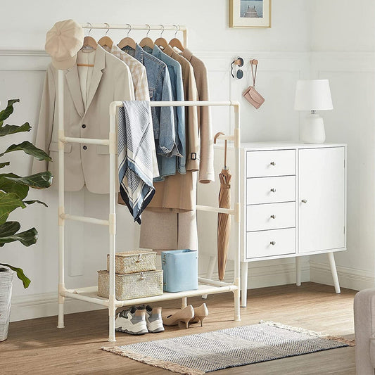 Cabideiro, cabide, em metal, com 2 varões, 1 prateleira, capacidade até 55 kg, branco