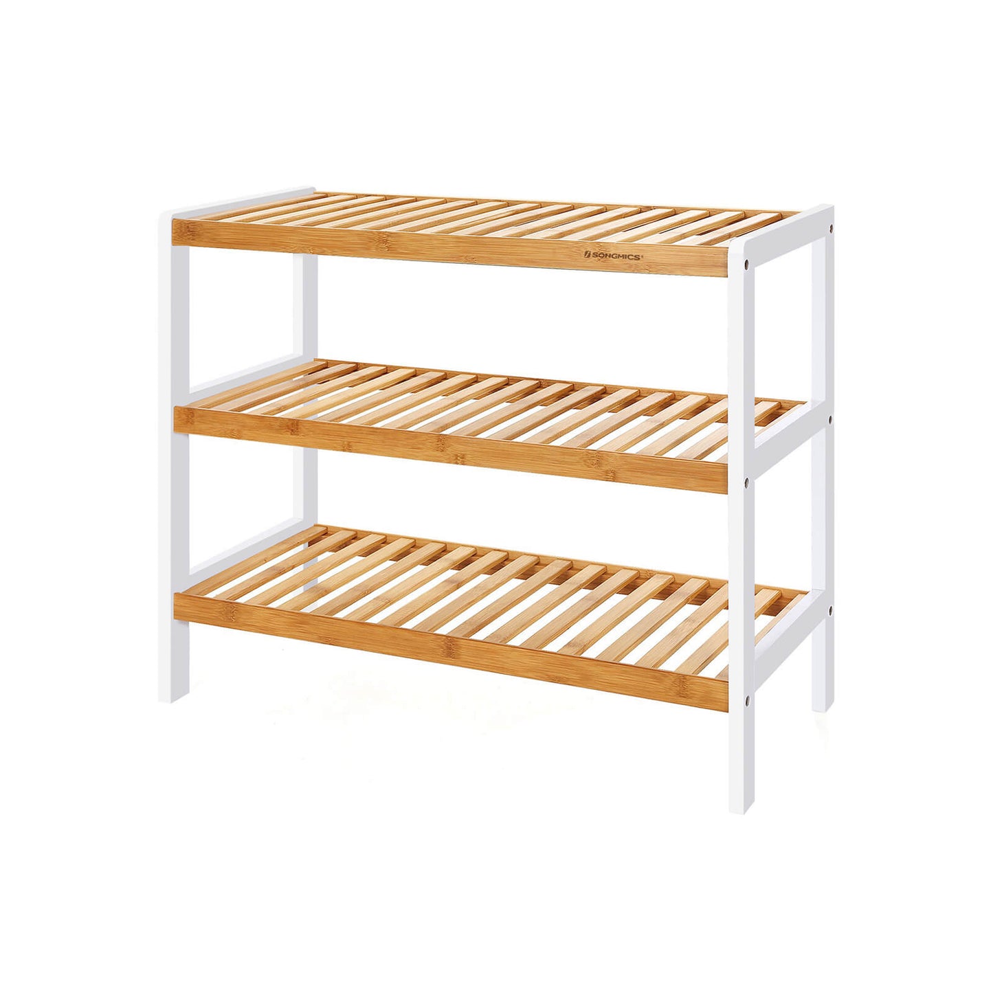 Sapateira, em bambu, prateleira de banheiro com 3 níveis, sapateira, sapateira, branco e cores naturais, SONGMICS