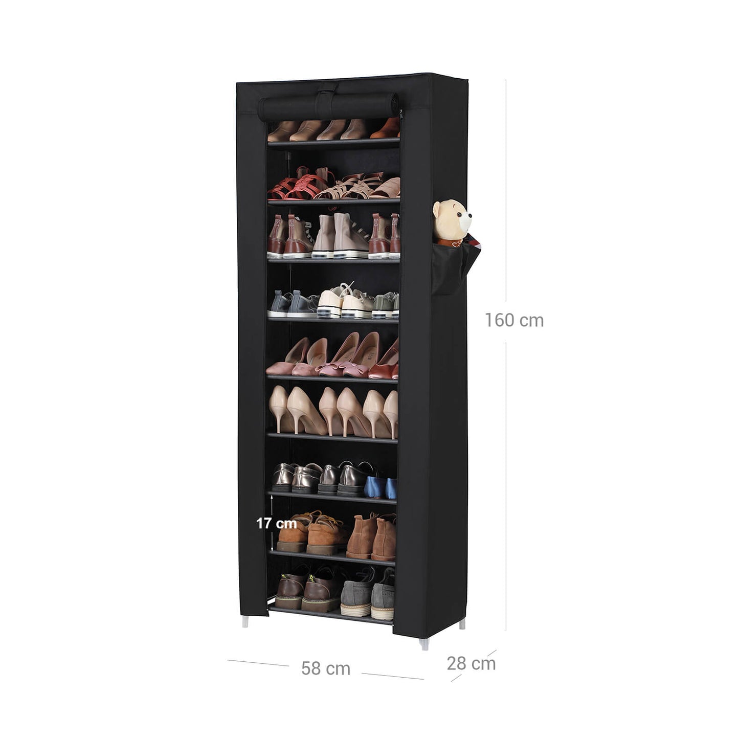 Sapateira, sapateira, sapateira com 10 níveis, sapateira, sapateira, para aprox. 27 pares de sapatos, preto, Songmics, 6