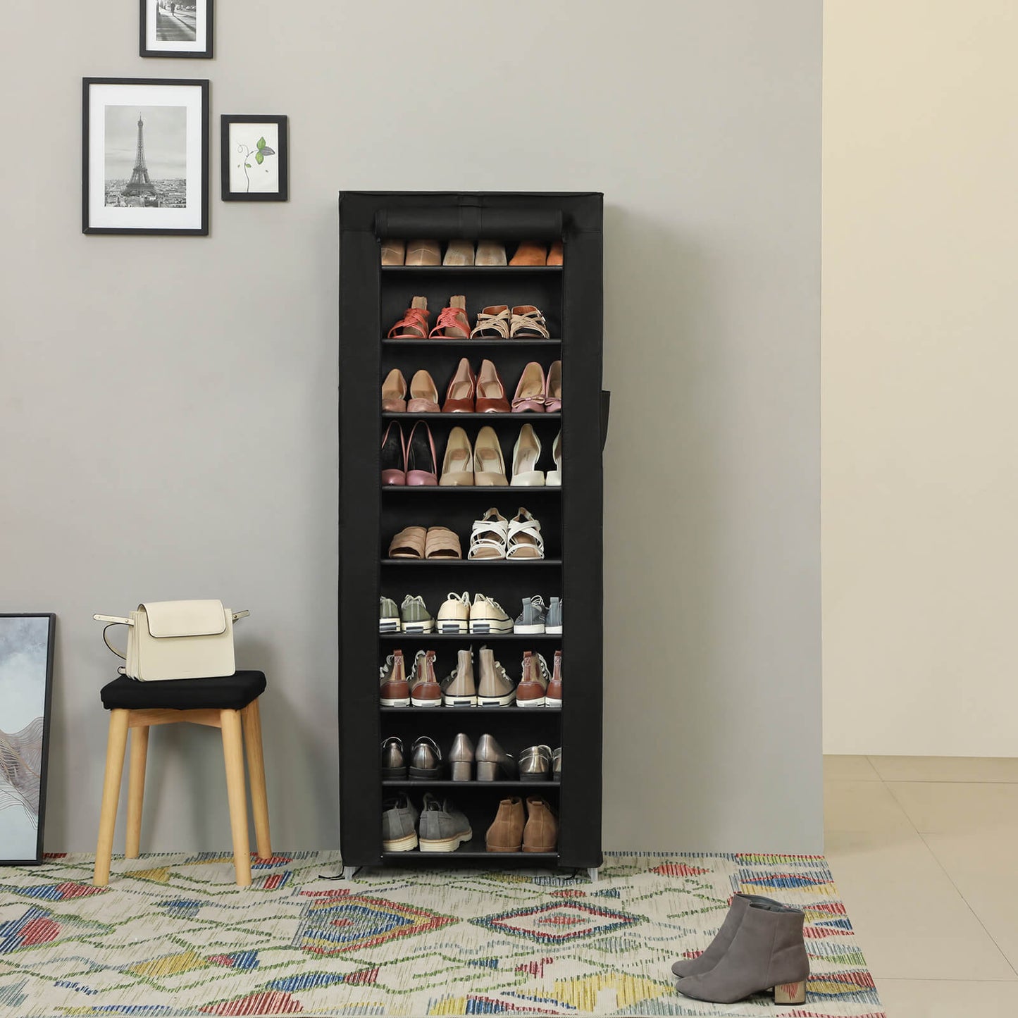 Sapateira, sapateira, sapateira com 10 níveis, sapateira, sapateira, para aprox. 27 pares de sapatos, preto, Songmics, 7