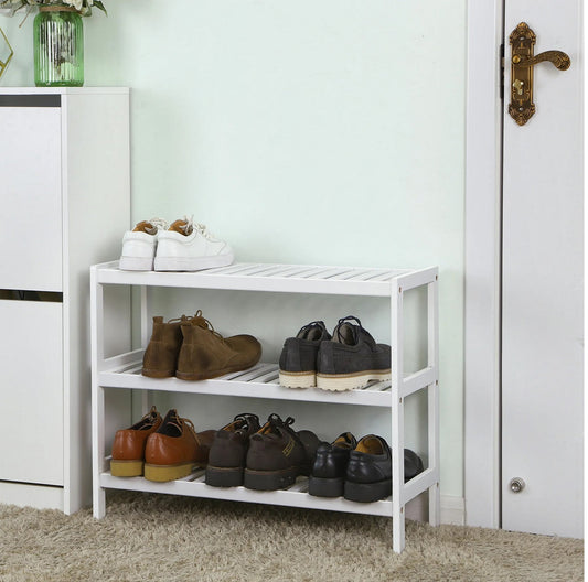 Sapateira, sapateira branca, sapateira de 3 níveis, sapateira, prateleira de pé, feito de bambu, branco, Songmics, 2