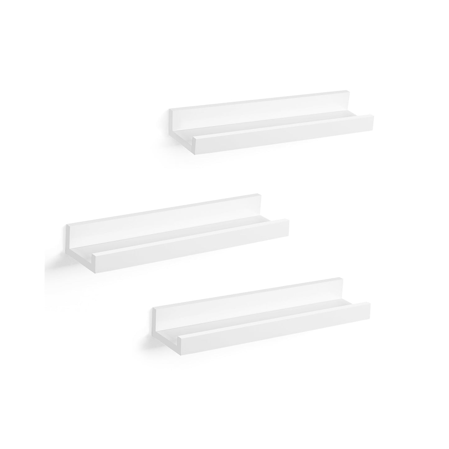 Conjunto de prateleiras de parede com 3 prateleiras flutuantes para molduras e livros, branca, SONGMICS