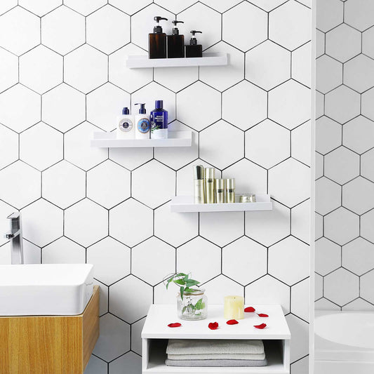 Conjunto de prateleiras de parede com 3 prateleiras flutuantes para molduras e livros, branca, SONGMICS