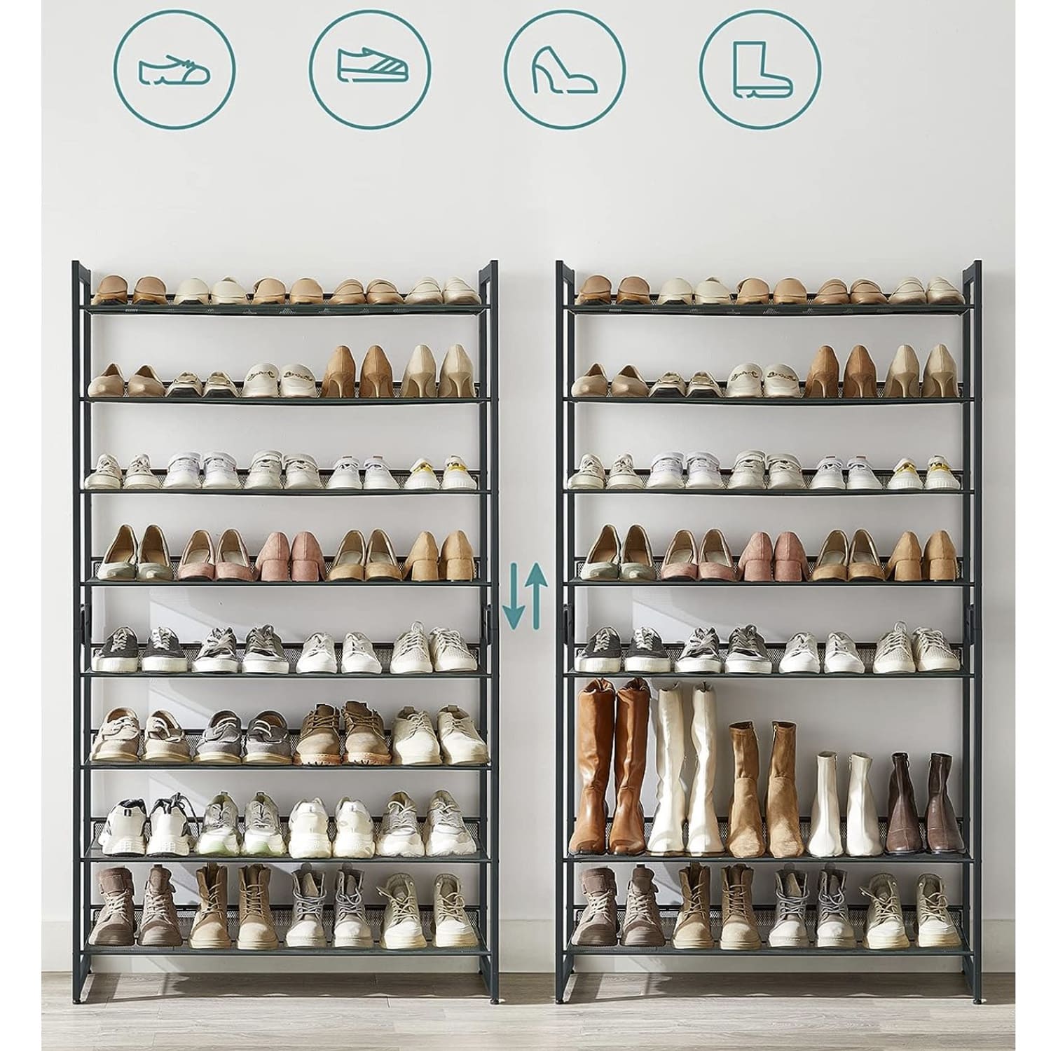 Sapateira, com 8 níveis, sapateira, estreita, organizadores de sapatos, ajustável, em metal, Songmics, 8
