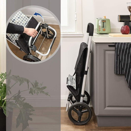 Carrinho de compras, carrinho de compras, com rodas, capacidade 40 L, com bolsos, rodas silenciosas e ganchos, preto, SONGMICS, 1