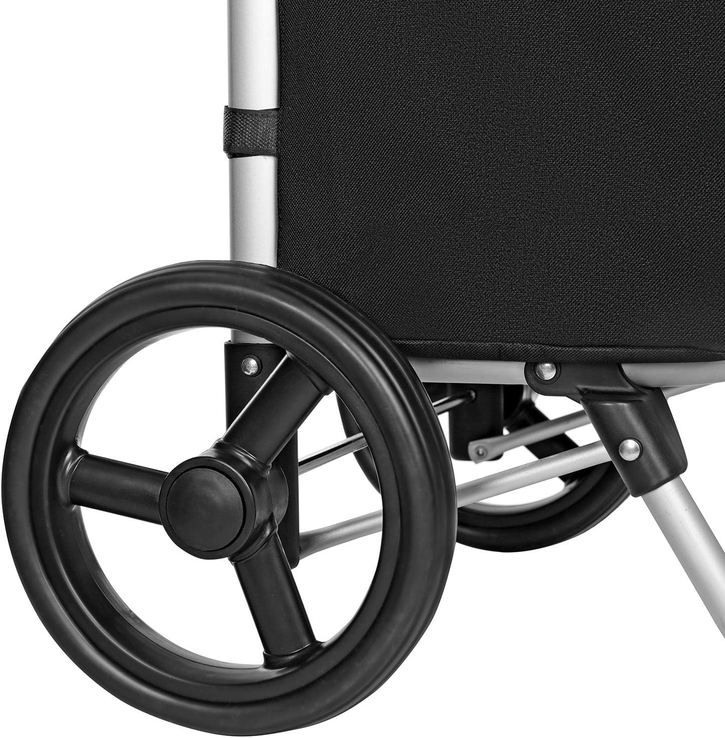 Carrinho de compras, carrinho de compras, com rodas, capacidade 40 L, com bolsos, rodas silenciosas e ganchos, preto, SONGMICS, 6