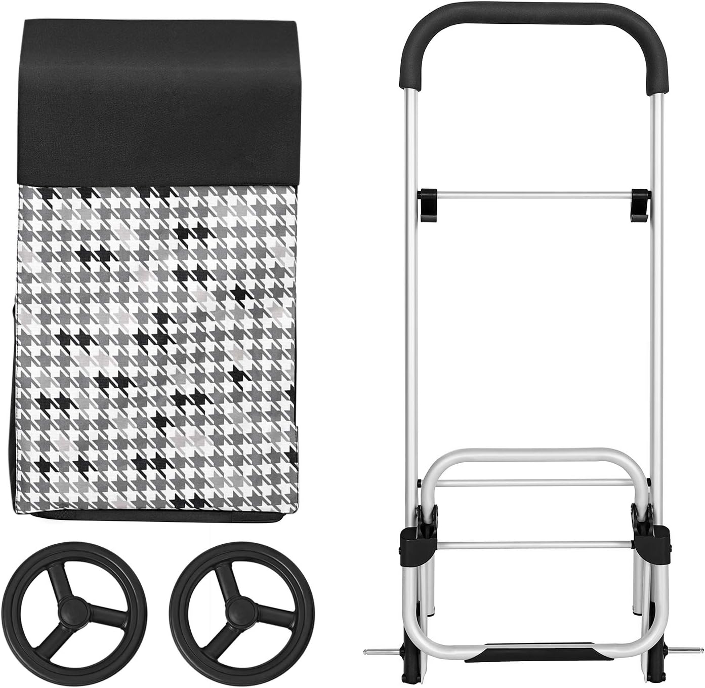 Carrinho de compras, carrinho de compras, com rodas, capacidade 40 L, com bolsos, rodas silenciosas e ganchos, preto, SONGMICS, 5