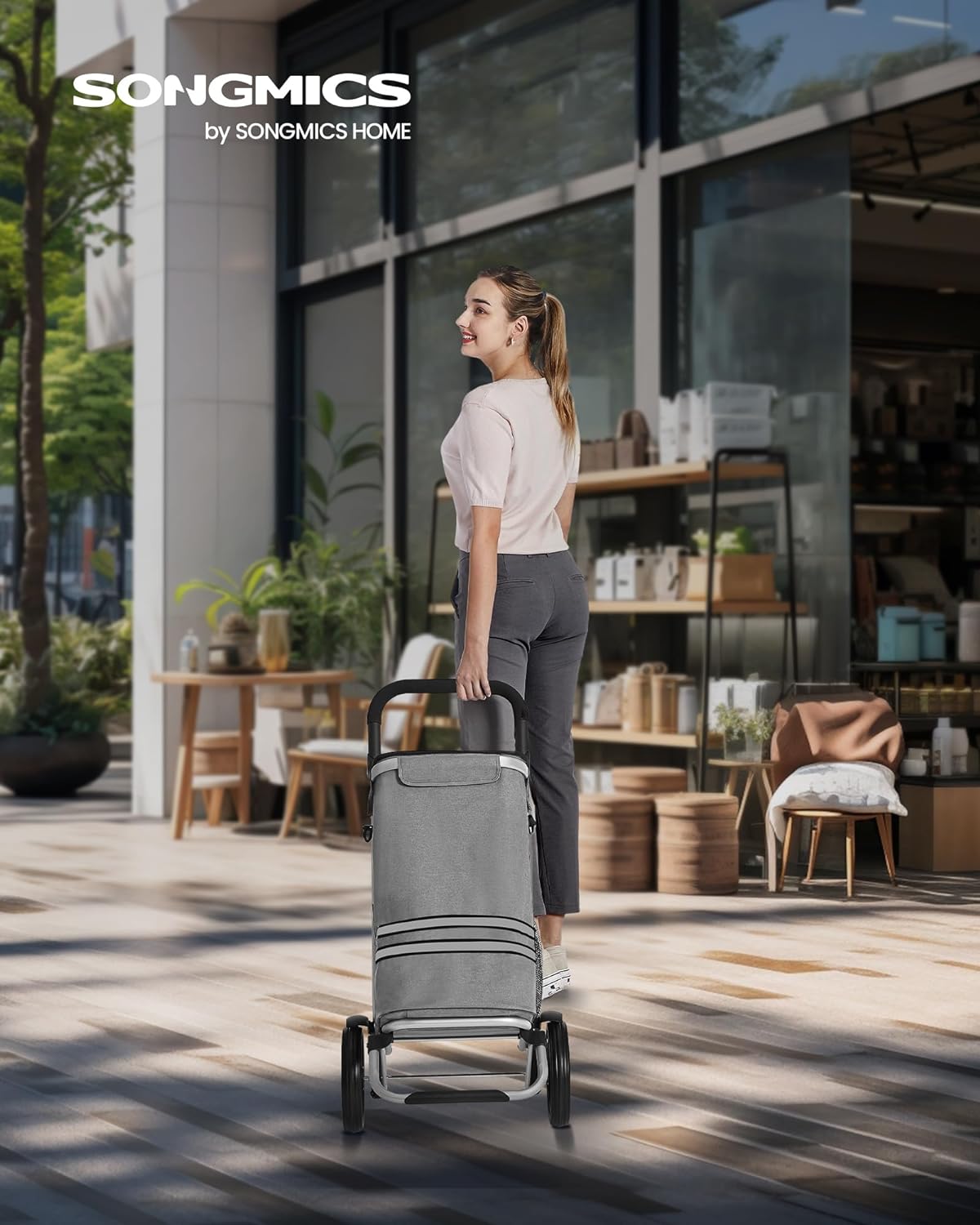 Carrinho de compras carrinho de compras com compartimento de refrigeração grande 35L cinza, SONGMICS, 7