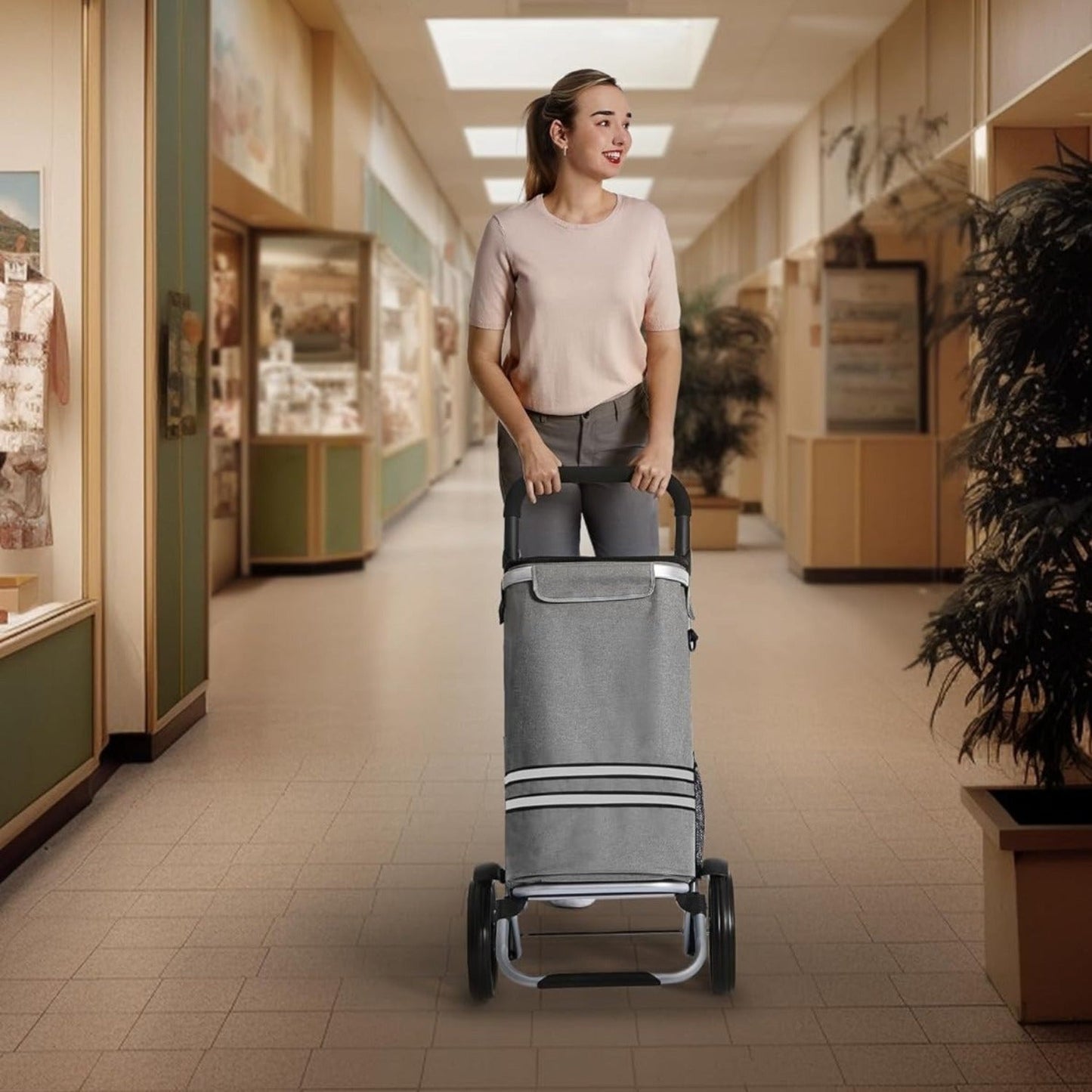 Carrinho de compras carrinho de compras com compartimento de refrigeração grande 35L cinza, SONGMICS, 4