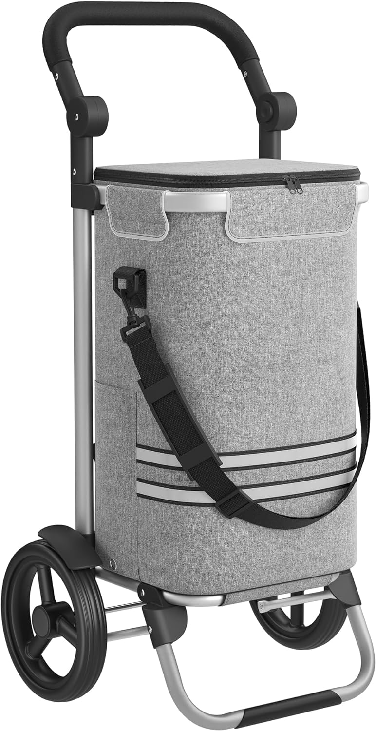 Carrinho de compras carrinho de compras com compartimento de refrigeração grande 35L cinza, SONGMICS, 9