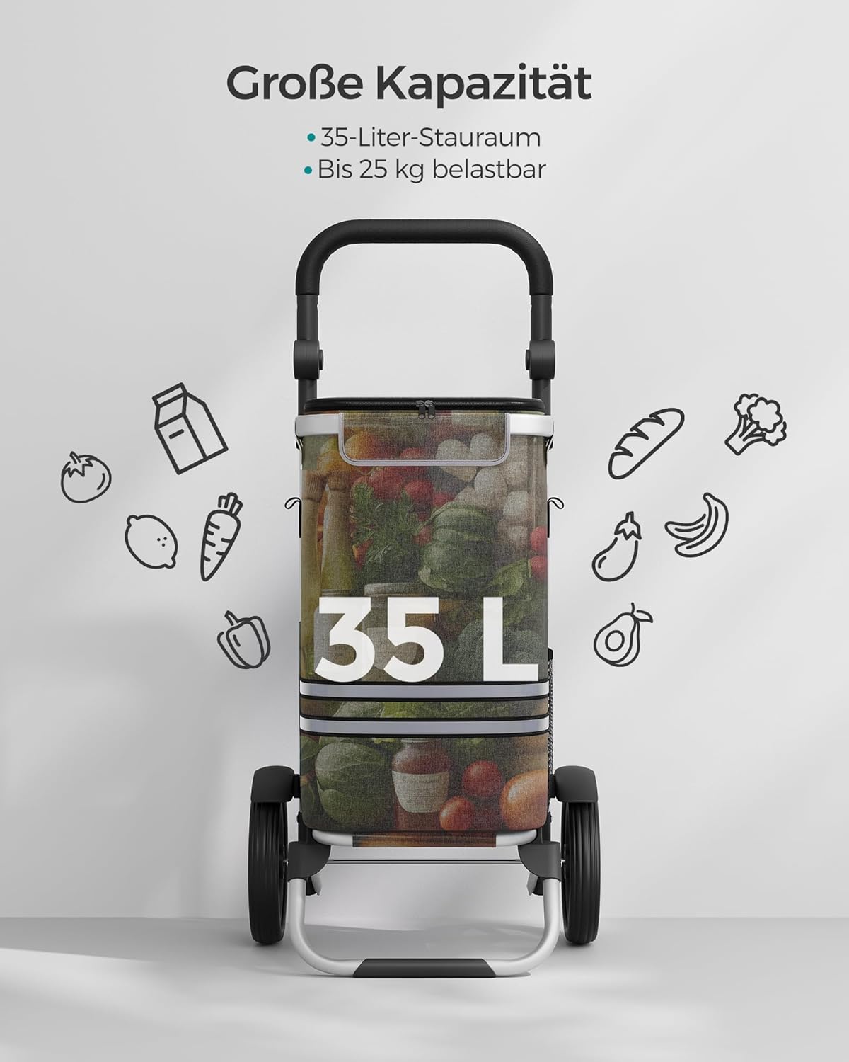 Carrinho de compras carrinho de compras com compartimento de refrigeração grande 35L cinza, SONGMICS, 5