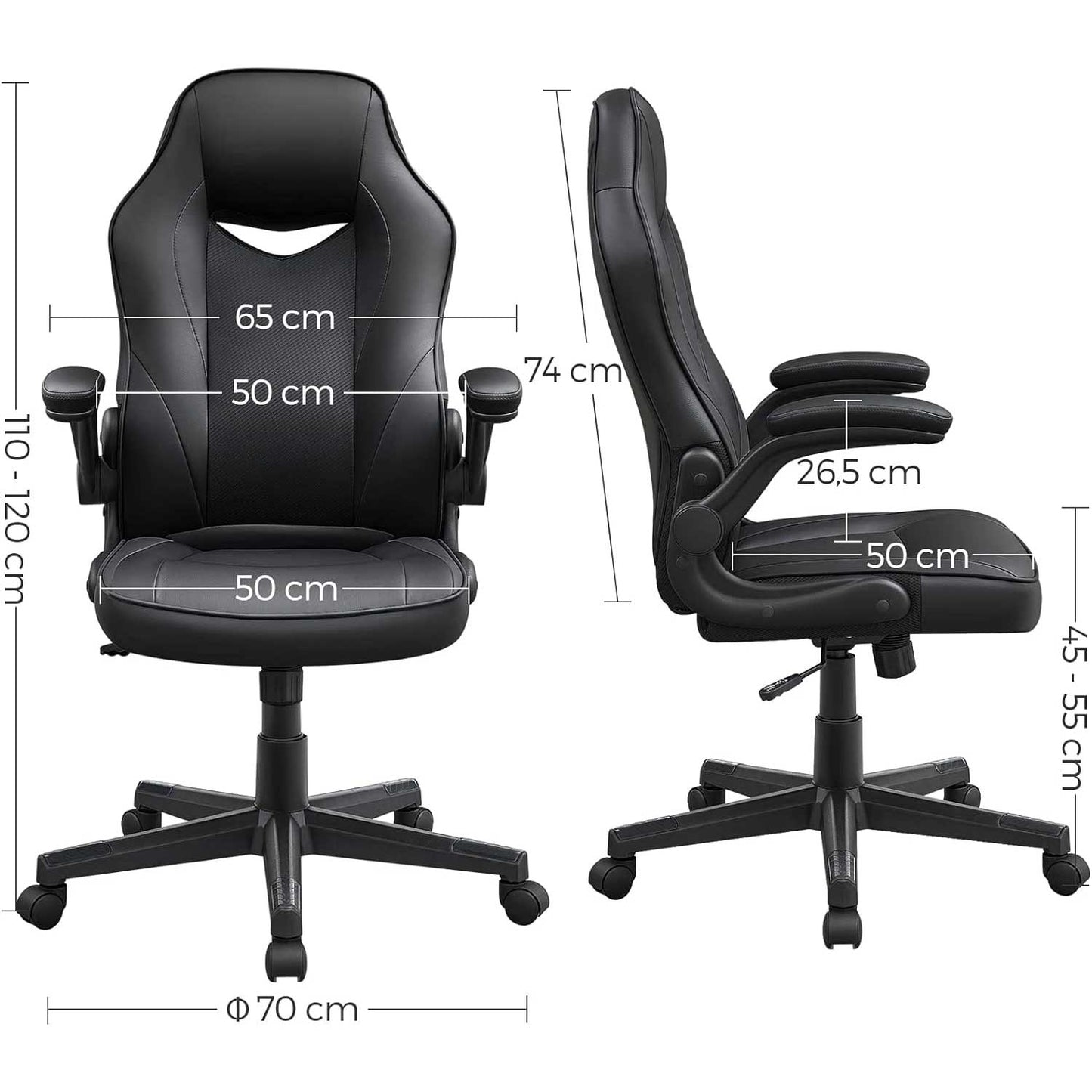 Cadeira de escritório, cadeira de escritório ergonômica, cadeira de computador, altura ajustável, até 150 kg, SONGMICS, 7