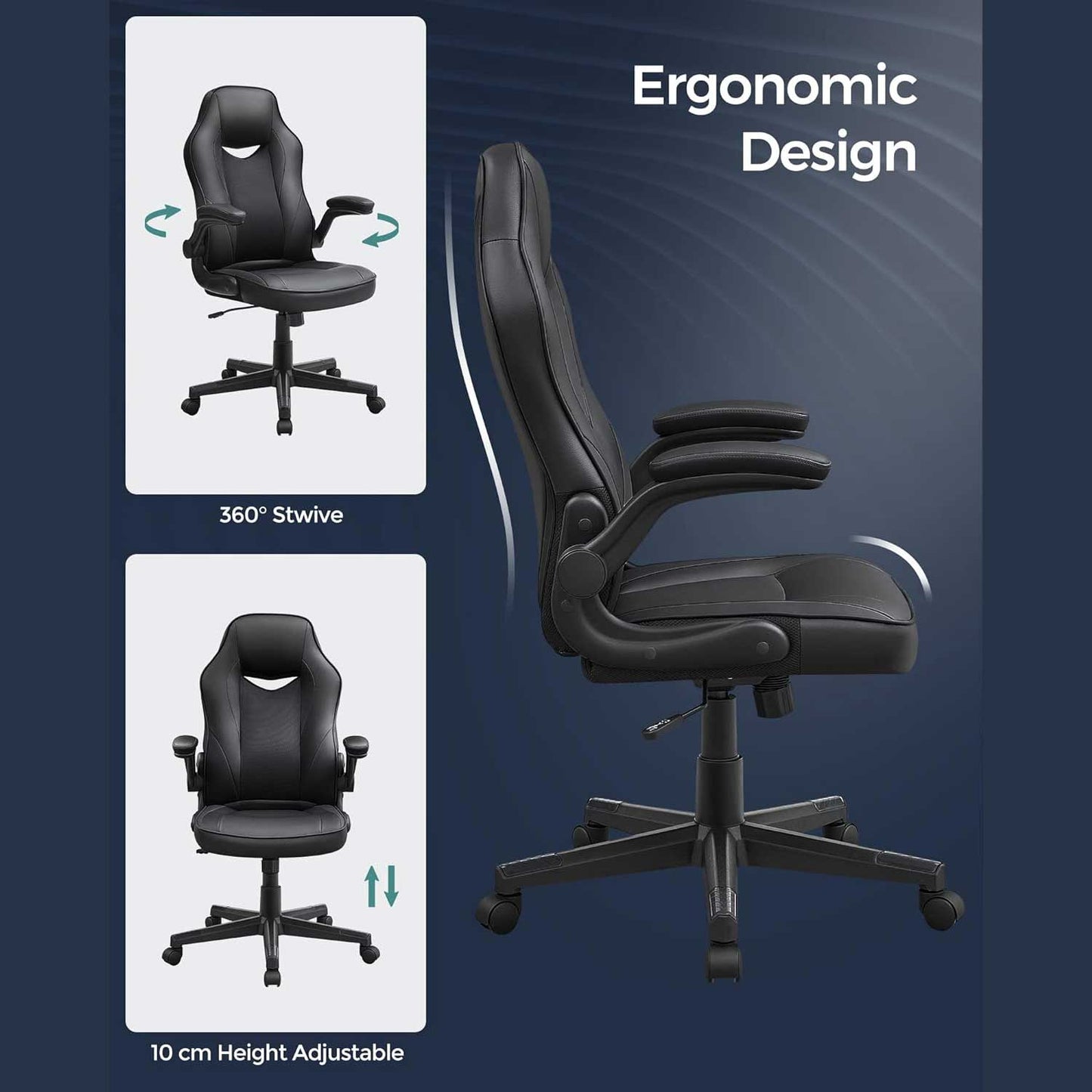 Cadeira de escritório, cadeira de escritório ergonômica, cadeira de computador, altura ajustável, até 150 kg, SONGMICS, 5