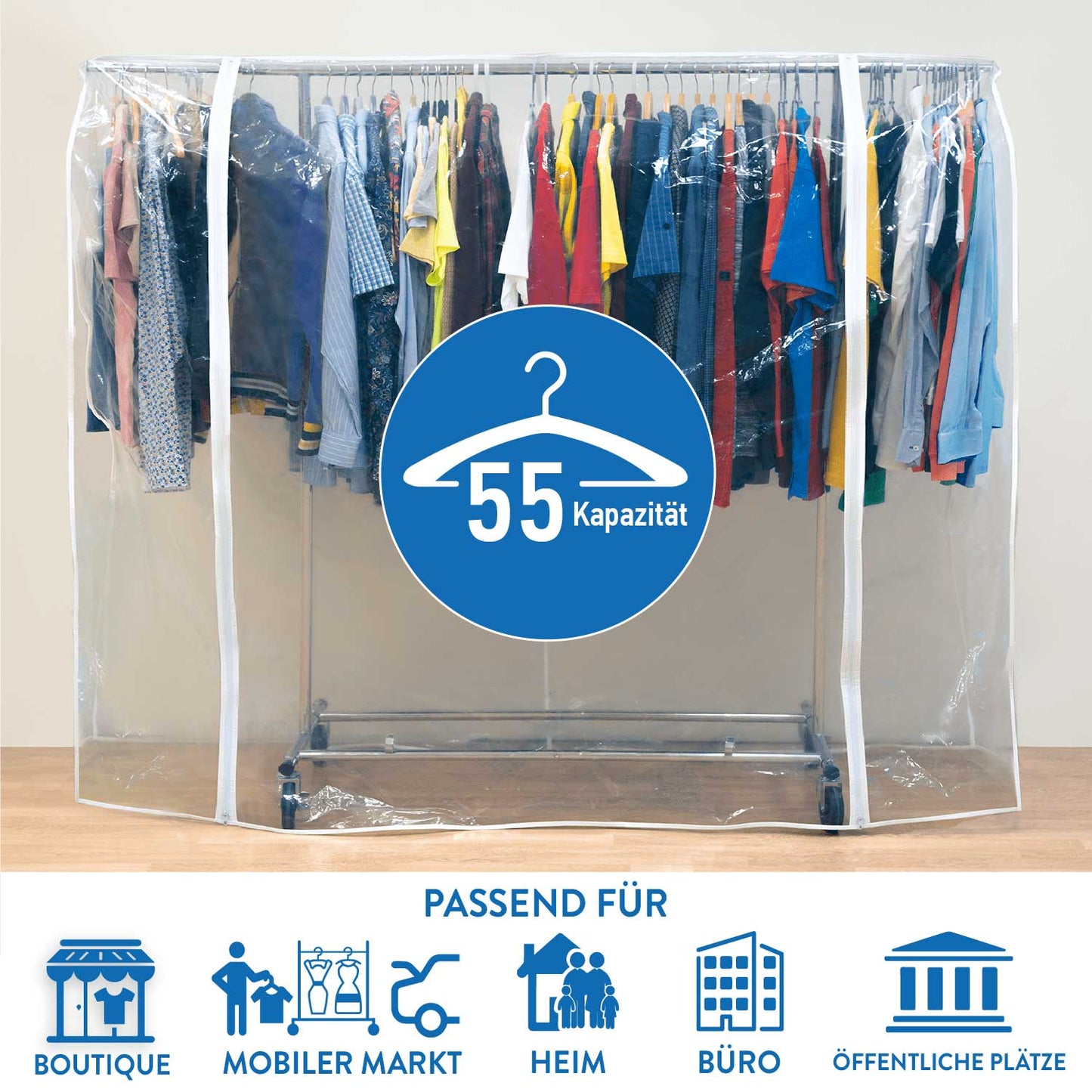 Capa para cabideiro, capa protetora para cabideiro, capa para cabideiro, transparente, 2 zíperes, Tatkraft BIG, 7