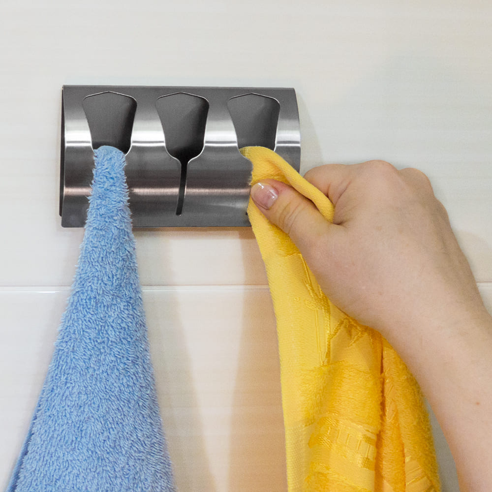 Porta-toalha sem furar com 3 clipes de toalha, autoadesivo, porta-toalha para cozinha e banheiro, Tatkraft Bell, 4