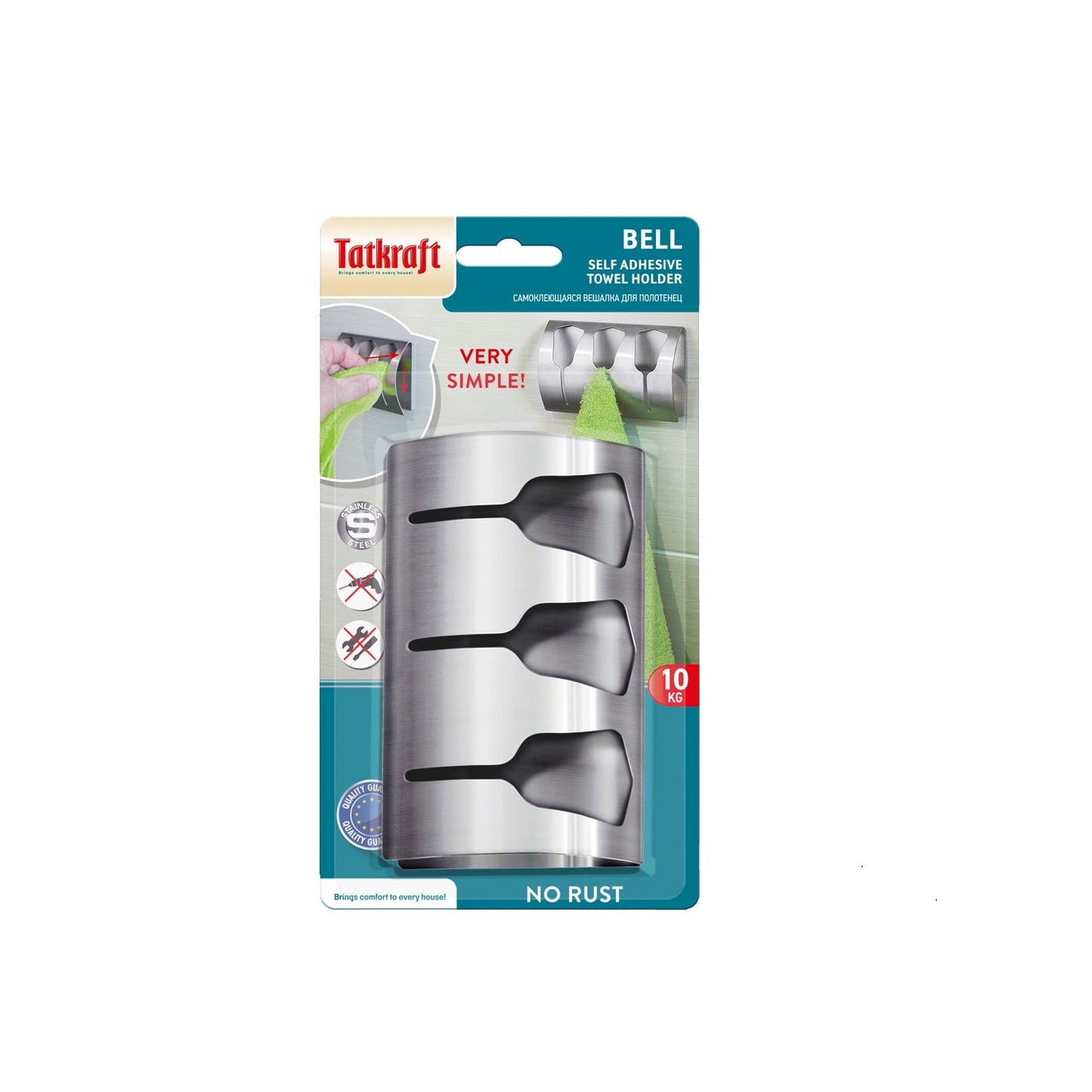 Porta-toalha sem furar com 3 clipes de toalha, autoadesivo, porta-toalha para cozinha e banheiro, Tatkraft Bell, 6