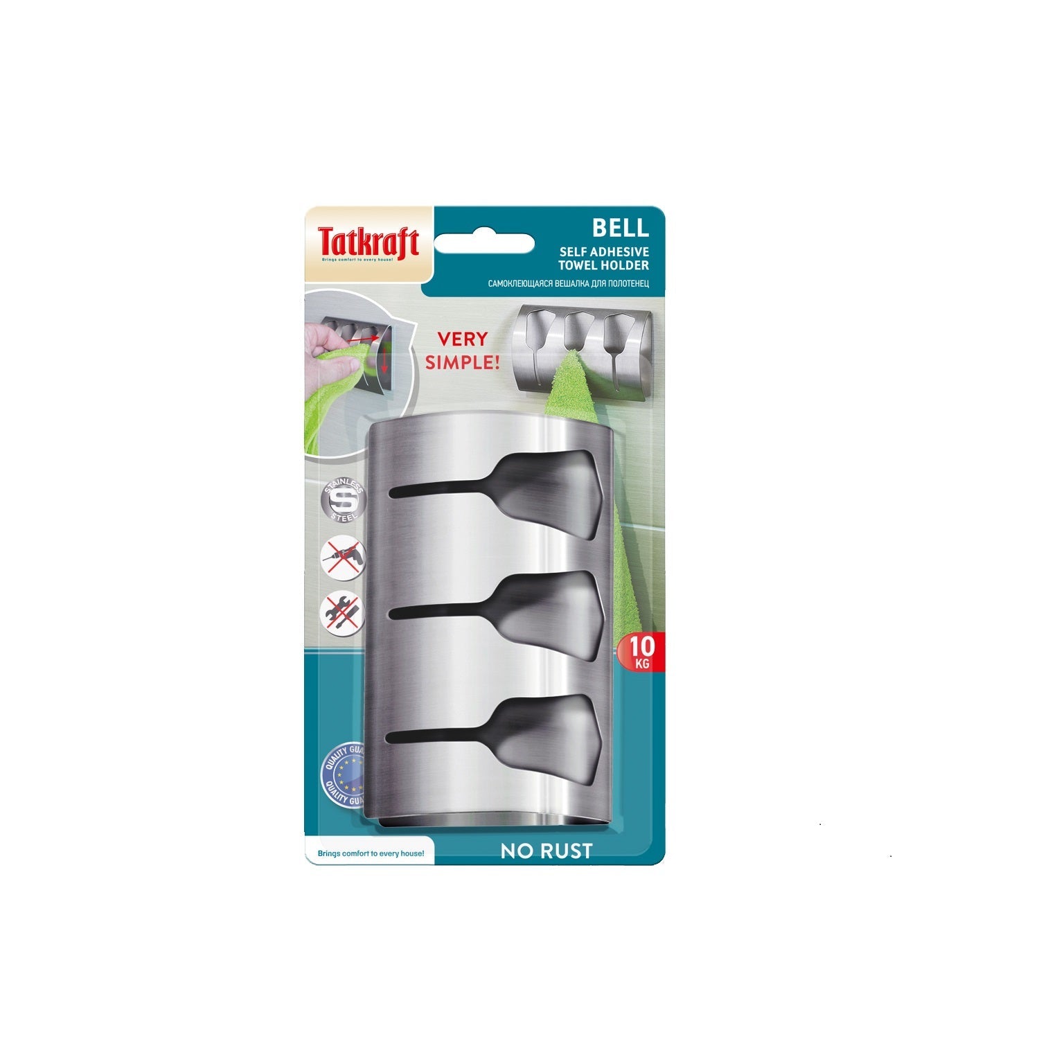 Porta-toalha sem furar com 3 clipes de toalha, autoadesivo, porta-toalha para cozinha e banheiro, Tatkraft Bell, 6
