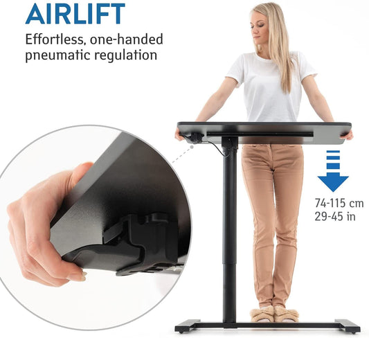 Mesa para laptop ajustável em altura, transporte aéreo, altura 74-115 cm, mesa sobre rodas, Tatkraft Bliss, 2