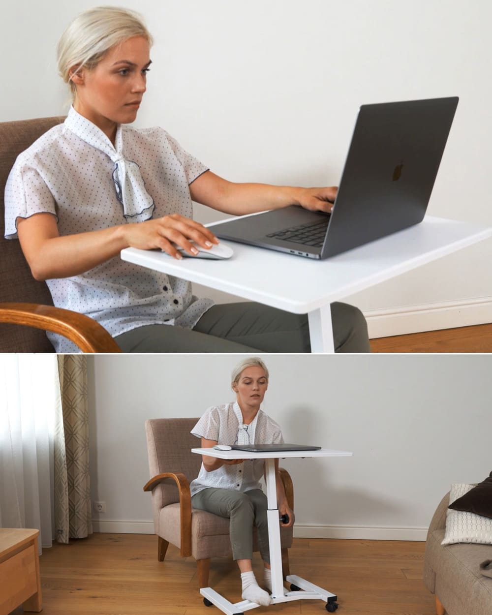 Mesa para laptop, mesa para laptop ajustável em altura, sofá para mesa para laptop, mesa para laptop, branco, Tatkraft Cheer, 12