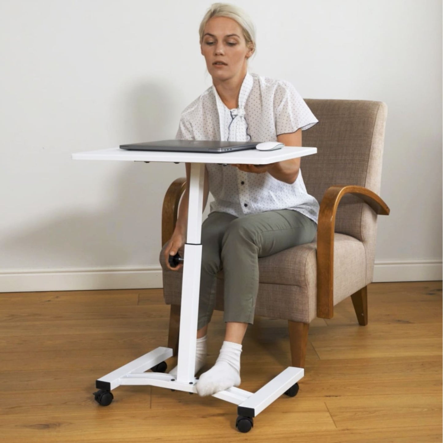 Mesa para laptop, mesa para laptop ajustável em altura, sofá para mesa para laptop, mesa para laptop, branco, Tatkraft Cheer, 2