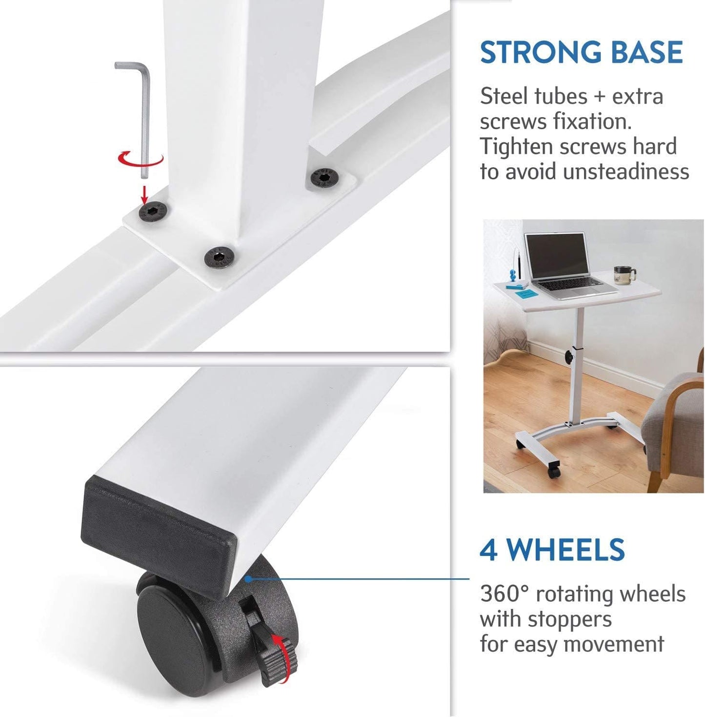 Mesa para laptop, mesa para laptop ajustável em altura, sofá para mesa para laptop, mesa para laptop, branco, Tatkraft Cheer, 9